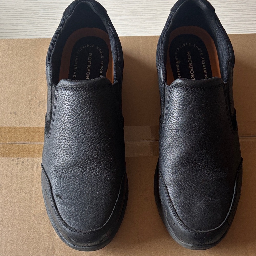 Rockport Steel Toed Black Pebbled Leather Slip-On Loafers
